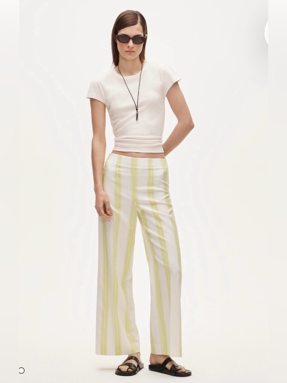 JCrew Rori Striped Wide-Leg Linen Blend Pants in Light Green